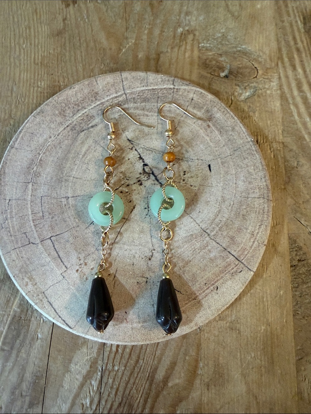 Gold-Tone Mint and Black Drop Earrings - Picture 2 of 7